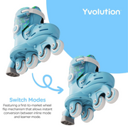 Yvolution Twista Skates , 2 in 1 Adjustable Roller Skates, Converts from Tri-Wheel to Inline Skates