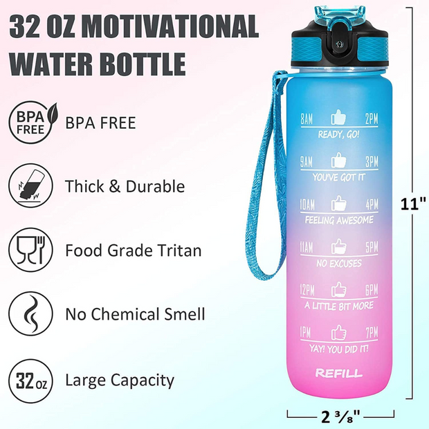 WATER BOTTLE 1L WITH TIME MARKER
